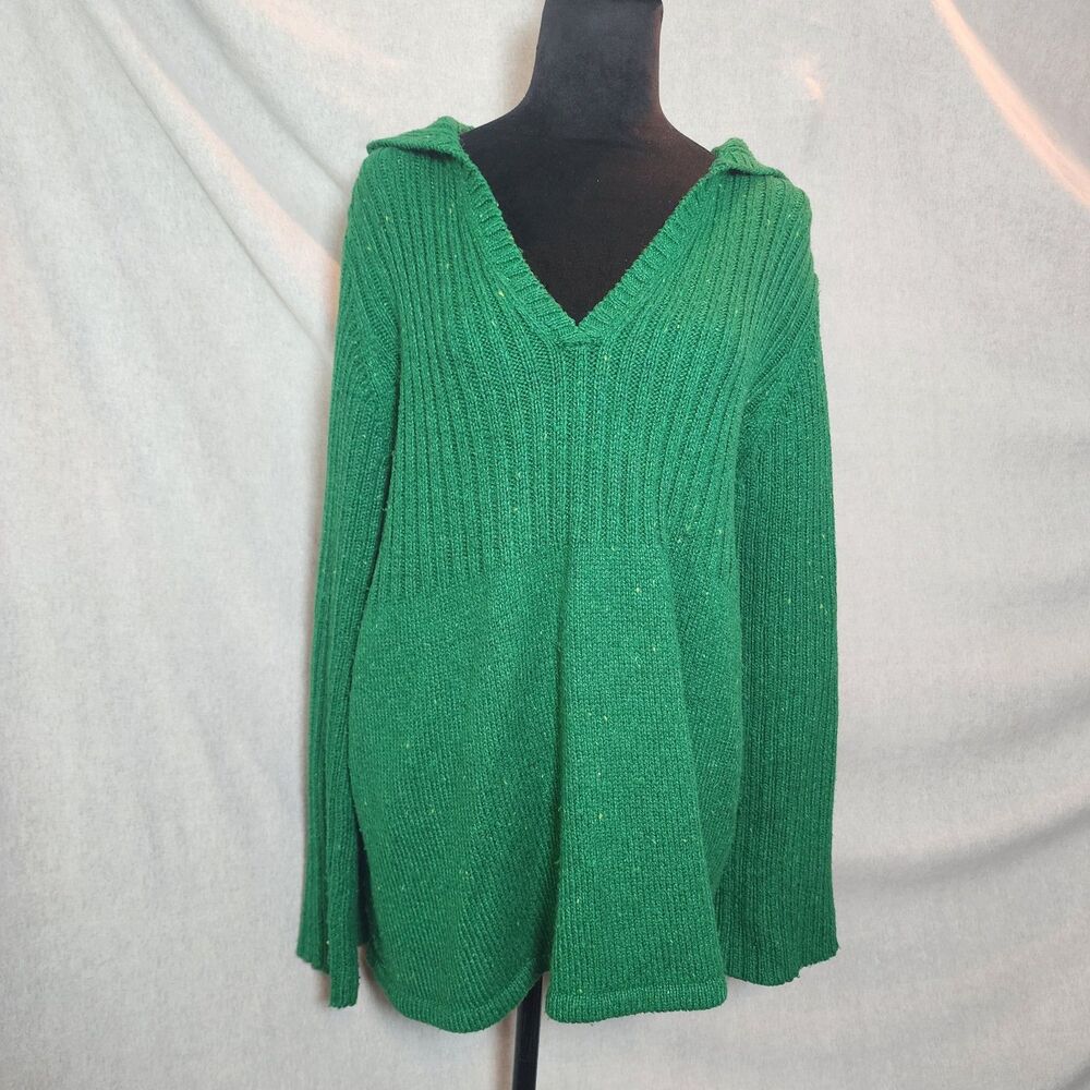 Liz Claiborne Women's Sz XL Green Flecked Tweed Knit Hooded Sweater Oversized